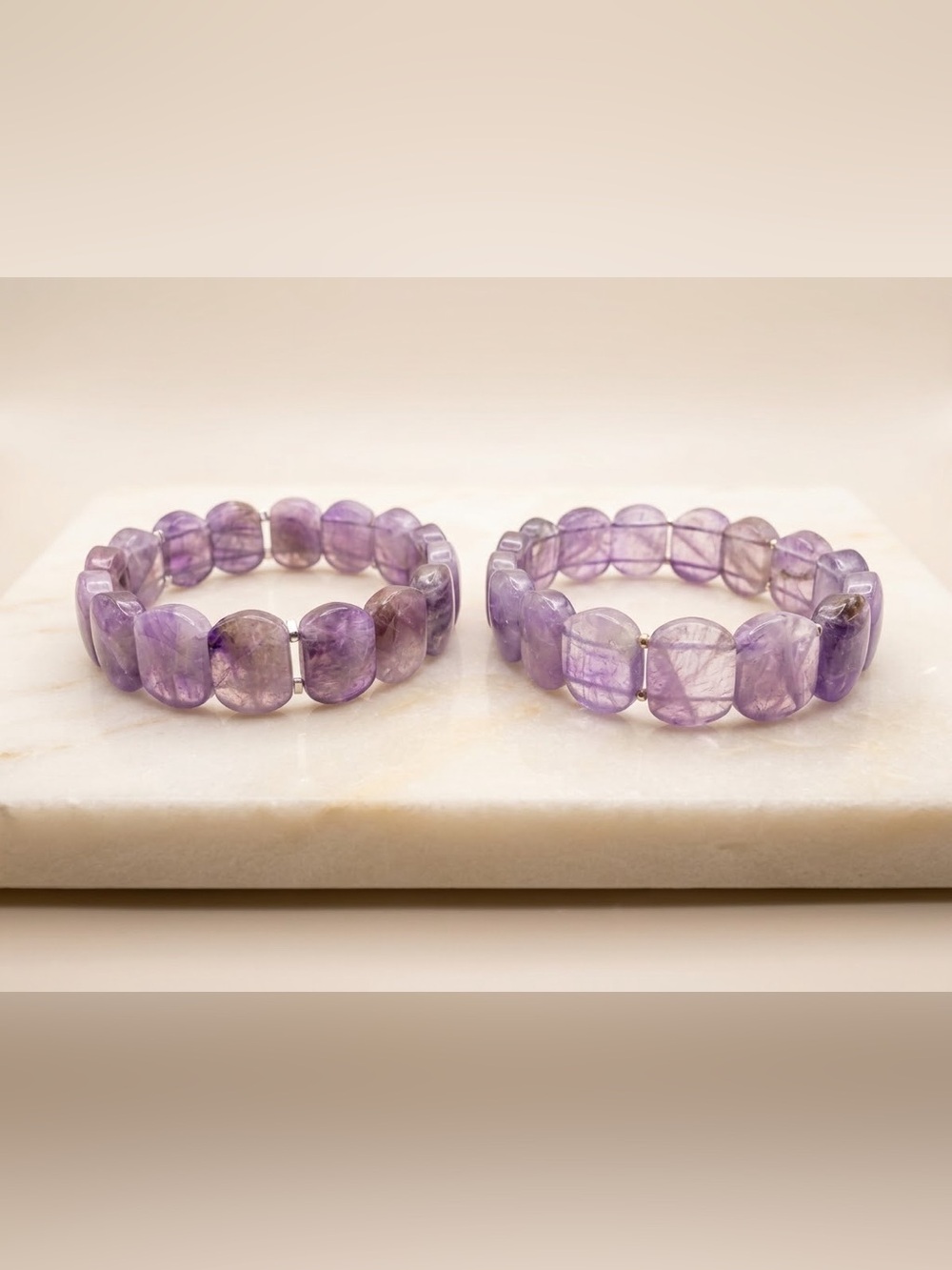 ✨ Natural Amethyst Soft Bangle Bracelet Stack | Mixed Metal Accents